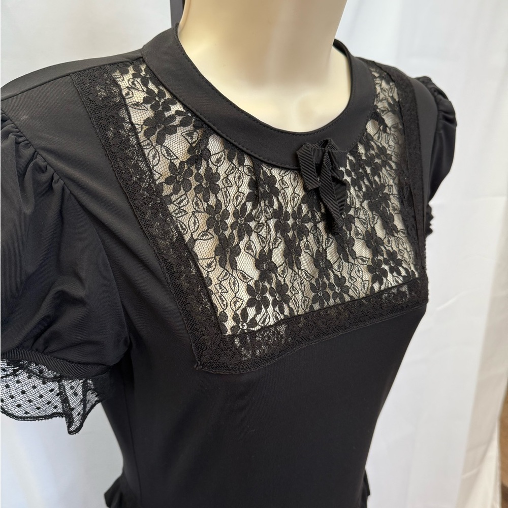 RED Valentino Black Knit Ruffle Cap Sleeve Dresss - Picture 2 of 7